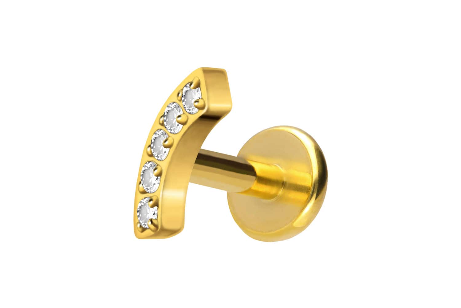 Titan Labret Piercing mit Push Fit BOGEN + 5 KRISTALLE